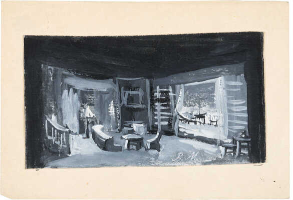 Меллер Вадим Георгиевич. Лот из девяти театральных иллюстраций (на одном листе на оборотной стороне карандашный рисунок) 